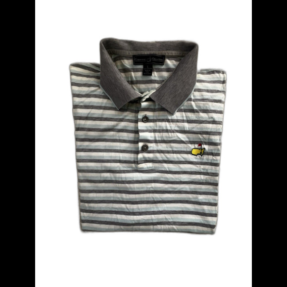 Clubhouse Collection Men's Light Blue Gray White Striped Polo Shirt Size L - Picture 10 of 10